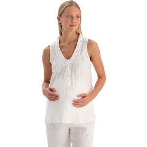 Dagi Chemise de pyjama blanche à manches courtes et col en V en mousseline tissée pour femme 6, blanc, 34