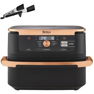 Ninja Foodi FlexDrawer Air Fryer, dubbele zone met afneembare scheidingswand, grote lade van 10,4 l, 7-in-1, dubbele zone, antiaanbaklaag, vaatwasmachinebestendig, zwart en koper, AF500EUCP