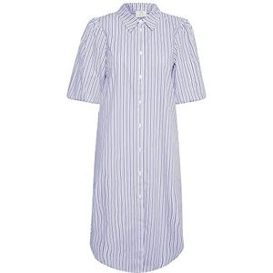KAFFE Dames T-shirt, Dress Button Up, korte mouwen, Collared Casual, dames, wit/blauw gestreept