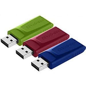 Verbatim USB-stick Slider Multipack 16 GB I USB 2.0 I 3 USB-sticks I voor laptop Ultrabook TV autoradio I Stick USB 2.0 I USB-stick met drukknop I rood blauw groen