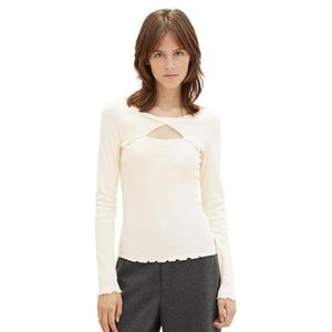 TOM TAILOR Denim T-shirt à manches longues pour femme, 29511 - Soft Neutral Beige, S