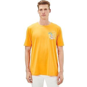 Koton T-shirt en coton imprimé à col rond pour homme, Orange (224), M