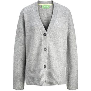 Jack & Jones Jxiris Diverse, gebreide cardigan voor dames, Grijs gemêleerd. Details: lichtgroene kraag