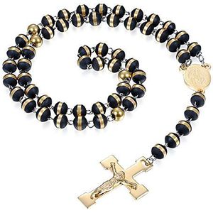JewelryWe Heren halsketting met hanger, kruis, Jezus, gebed, christelijk, parel, ketting, 60 cm, legering, modesieraad, kleur zwart, goud, met geschenktas, metaal, metaal