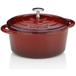 Kela 11948 Braadpan met deksel, gietijzer, laagje email, hoge warmte-opslag, geschikt voor inductiekookplaten, 2.5L, rood, rond, Calido