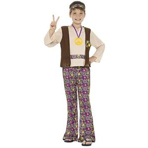 Smiffys Hippy-kostuum voor jongens, met bovendeel, vest, broek, medaillon, 10-12 jaar, meerkleurig