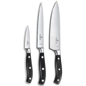 Victorinox, Grand Maître, 7.7243.3, kookset, 3-delig, extra scherp lemmet, met rechte slijping, robuuste kunststof handgreep, zwart, vaatwasmachinebestendig