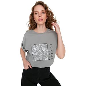 Trendyol Trendyol Geweven T-shirt voor dames, standaard ronde hals, dameshemd (1 stuk), grijs.