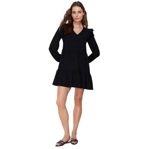 Trendyol Rechte jurk met ruches zoom voor dames, klein, zwart, 60, zwart.