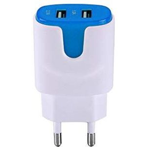 AC-adapter kleur USB voor Gionee F9 smartphone, tablet, dubbel stopcontact, 2 poorten, AC-oplaadkabel (blauw)