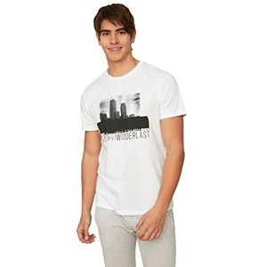 Trendyol T-shirt, bedrukt, korte mouwen, wit, mannelijk, recht, voor heren, Wit
