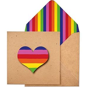 Valentijnsdagkaart in hartvorm, handgemaakt, met regenboogenvelop
