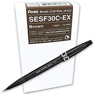 Pentel SESF30C-EX penseelpunten, extra fijn, bruin, 12 stuks