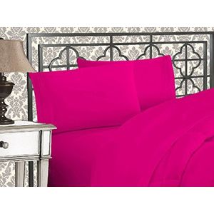 Elegant Comfort 4-delige beddengoedset, draaddichtheid 1500, drielaags borduurwerk, kreuk- en lichtbestendig, voor eenpersoonsbedden en eenpersoonsbed, XL, Hot Pink