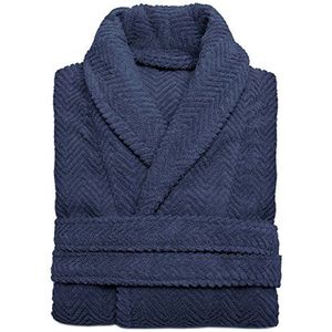 Linum Home Textiles Uniseks badjas visgraatpatroon, 100% echt Turks katoen, spa hotel collectie, Nachtblauw.