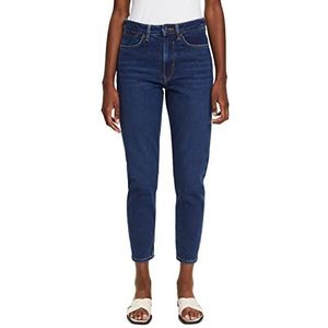 ESPRIT Mom jeans met hoge taille, Donkerblauw gewassen
