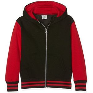 AWDis Kids Urban Varsity Sweatshirt met capuchon voor jongens, Veelkleurig (Jet Black/Fire Red Jeb/Fre)