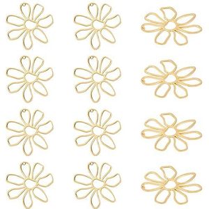 GOMAKERER 12 stuks holle bloem charmes, messing open lunette frame hangers holle bloemblad hangers voor uv-hars, oorbellen, halsketting, armband, knutselen, handwerk