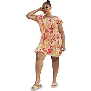 Chi Chi London Mini robe à imprimé abstrait froncé et volants grande taille en multicolore robe pour occasion spéciale pour femme, multicolore, 46 (grande taille)