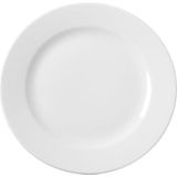 HENDI Platte borden, versterkte randen, hoogwaardig glazuur, slag- en slijtvast, geschikt voor magnetron en vaatwasser, Ø 200 mm, wit porselein