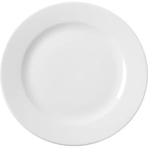 HENDI Platte borden, versterkte randen, hoogwaardig glazuur, slag- en slijtvast, geschikt voor magnetron en vaatwasser, Ø 200 mm, wit porselein