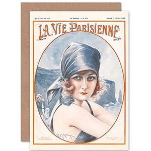 La Vie Parisenne Portrait Vrouw Water Magazine Cover Sealed Greeting Card Plus Envelop Blank Indoor Dames Waterafdekking Tijdschriftenafdekking