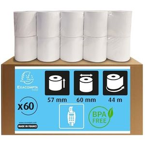 Exacompta - Ref. 40347E - karton met 60 spoelen voor kassabonnetjes en bankkaart 57 x 60 mm - 1-laags, 55 g/m² BPA-vrij. - Afmetingen (+ of - 2 m): 44 m.