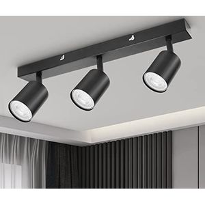 Dehobo Draaibare plafondspots, plafondlamp, spot, zwart, met GU10-fitting, spot- en spotrails, modern, zonder lampen, plafondlamp met 3 spots voor keuken, slaapkamer, woonkamer, hal, eetkamer