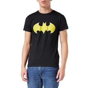 DC Comics heren T-shirt Batman geel oversize logo, zwart.