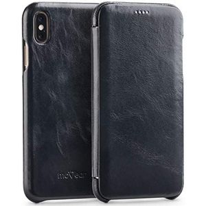 MoVear Flipside S Klassieke leren hoes, compatibel met iPhone XS MAX [6,5 inch] met magneet voor het sluiten van de klaphoes, vintage, elegant en elegant, handgemaakt