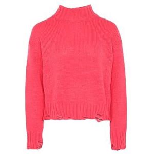 gaya Gebreide damestrui met opstaande kraag en gebroken koperen afwerking polyester koraal maat XS/S trui sweatshirt, koraal, XS, Koraal