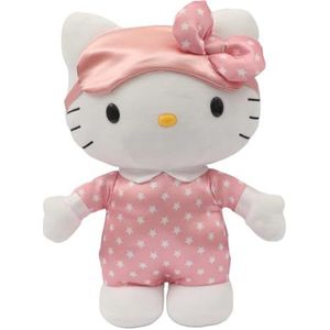 Hello Kitty HKT10000 Lichtgevend pluche dier slaap, 35 cm pluche dier met licht, zachte en aangename samenstelling en schattige pyjama, sensorisch speelgoed voor kinderen