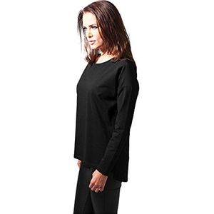 Urban Classics Damessweatshirt, ronde hals, chiffon, zwart (zwart 17), zwart/zwart