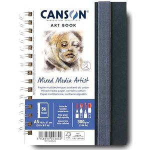 CANSON Art Book Mixed Media Artist Spiraalboek, 56 pagina's, fijne korrel, 14,8 x 21 cm, 300 g/m², wit