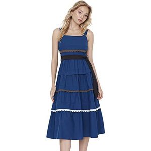 Trendyol Dames midi-jurk ruches rechte jurk marineblauw 40 Navy 68, Navy Blauw