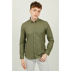 Bonamaison Slim Fit overhemd met lange mouwen button down shirt heren, kaki, L, Khaki (stad)