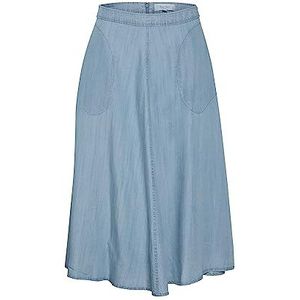 Part Two Midi-rok voor dames, rechte pasvorm, voorzakken, ritssluiting, medium denim blauw, 34, Medium Denim Blauw