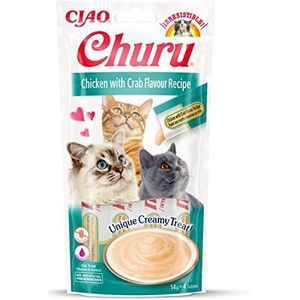 INABA Churu Sticks – traktaties voor katten om met de hand te voeden, lekkere snacks voor katten, kip en krab