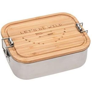 LÄSSIG Lunchbox voor kinderen, lunchbox van roestvrij staal en bamboe, duurzame kleuterschool, lunchbox, roestvrij staal, bamboe avontuur