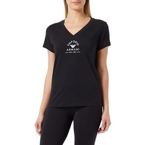 Emporio Armani Iconic T-shirt van katoen, stretch, logoband, loungewear, T-shirt voor dames, 1 stuk, zwart.