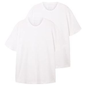 TOM TAILOR Lot de 2 t-shirts Plussize à col rond en coton pour homme, Blanc (20000), 3XL grande taille