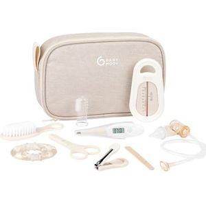 Babymoov Babyverzorgingsset – compact en mobiel – vanaf de geboorte – 9 essentiële accessoires voor babyverzorging, inclusief haarborstel, digitale thermometer, badthermometer, kleine nagelknipper,
