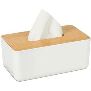 Relaxdays tissue box - kunststof - tissuehouder - zakdoekjesdoos - deksel van bamboe