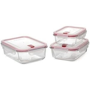 TATAY Set van 3 Cook&Eat Food lunchboxen, luchtdicht, clipdeksel, BPA-vrij, geschikt voor magnetron, kleur rood, afmetingen: 23,5 x 18,5 x 14 cm