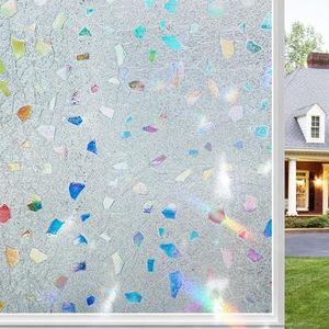 Matglasfolie, zelfklevende privacyfolie, kleurrijk, bloemen, zelfklevende glasfolie, regenboog-effect, statische raamfolie, ondoorzichtig, 90 x 200 cm