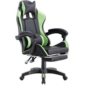 Brigros Gamingstoel met armleuningen, ergonomische racestoel met wielen, voetsteunen, hoofdsteun en lendenkussen van kunstleer, draagvermogen: 125 kg, groen