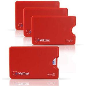 WallTrust RFID/NFC Creditcardhoes van kunststof, TÜV-getest, optimale bescherming tegen ongewenste gegevenstoegang, 3 stuks, rood, 3-delige set, RFID-portemonnee, 3 stuks rood, RFID-portemonnee