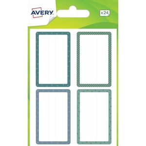 AVERY - Zak met 24 schoollabels, motief blauw en groen, formaat 36 x 56 mm