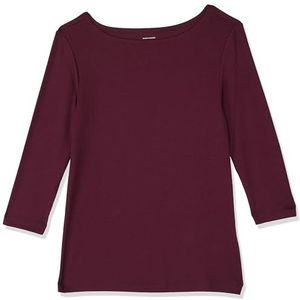 Amazon Essentials Dames effen T-shirt met 3/4 mouwen Slim Fit Bordeaux Maat L