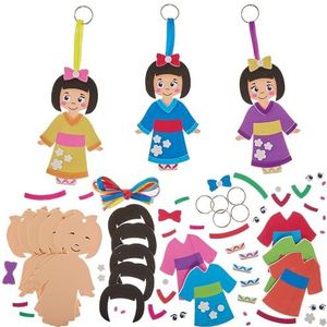 Baker Ross FN030 Kimono Meisje Mix & Match Bag Dangler Kits - Set van 8 Keyring Craft Kits voor Kinderen (Sleutelhanger Knutselset voor Kinderen)